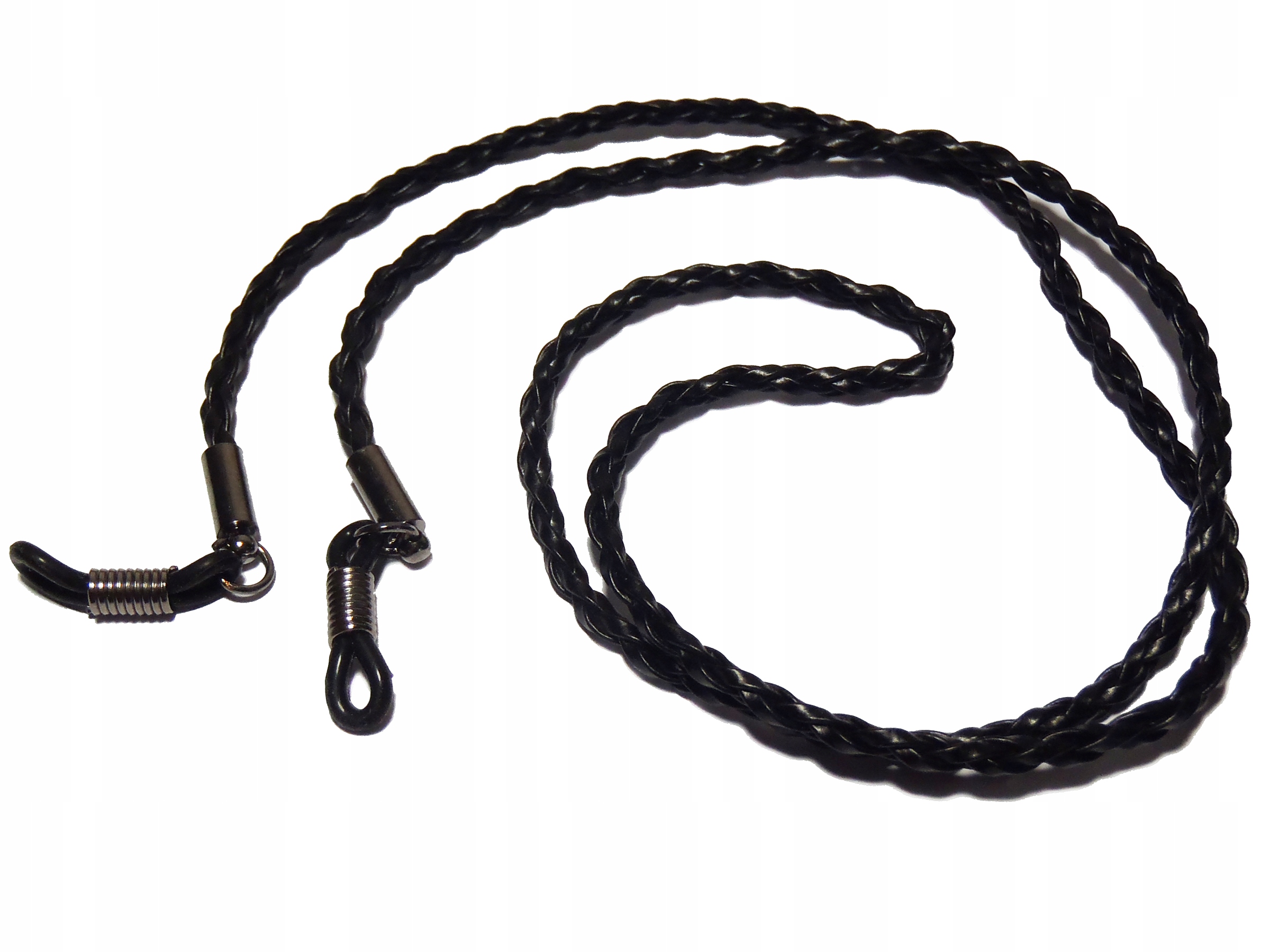 PLECIONY SZNUREK DO OKULARÓW, EKOSKÓRA - czarny